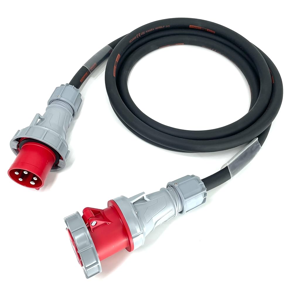 63 Amp Red 5 Pin 400V IP67 16mm² H07RN-F Extension Cable